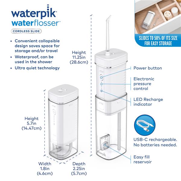 White Waterpik? Cordless Slide Professional Water Flosser - Image 2