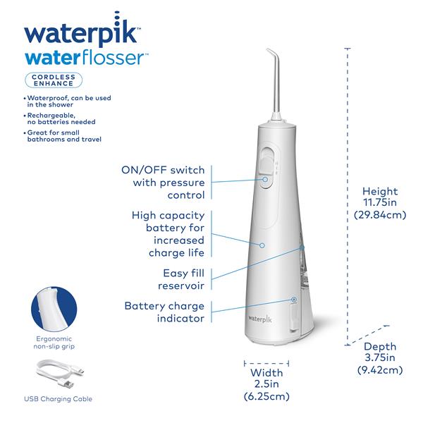 White Waterpik? Cordless Enhance Water Flosser - Image 2
